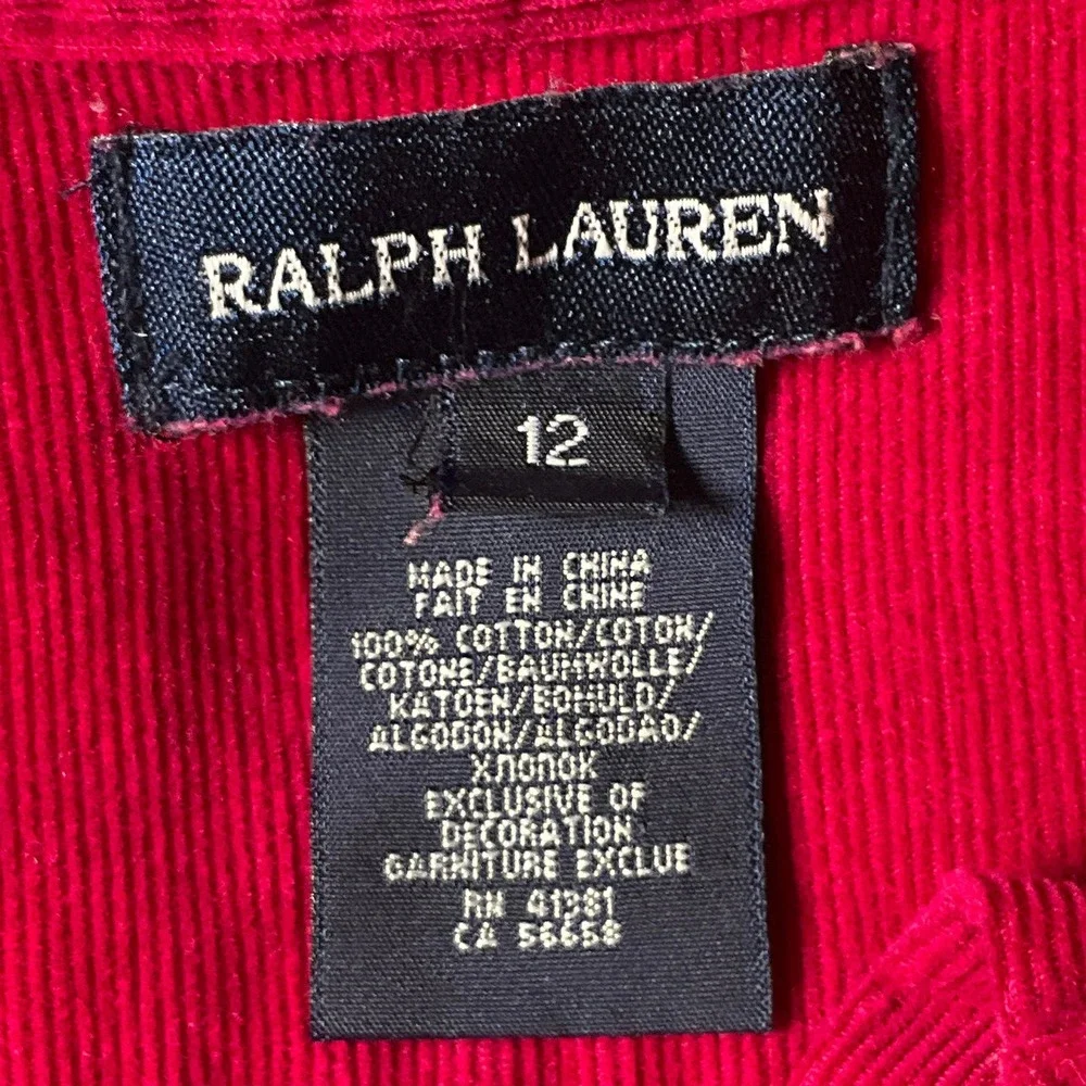 Ralph Lauren Corduroy Dress Kids 12 Pink Ruffle Drop Waist Preppy Dark Academia